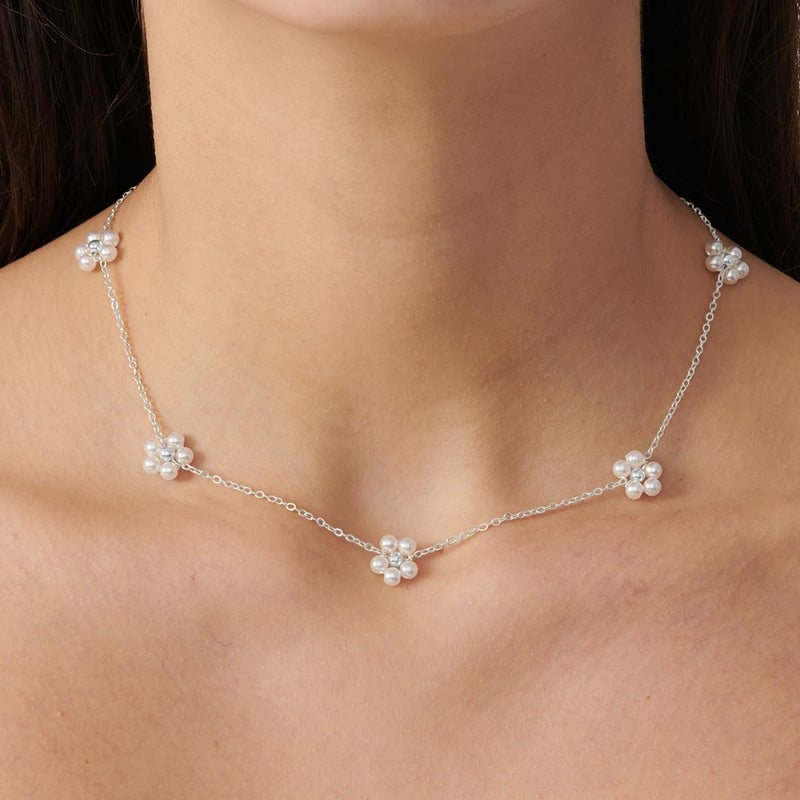PRTGL Store Pearl Necklace: 14K Gold-Plated/White Gold-plated Pearl Necklace for Women 16.5” + 2” - Image 4